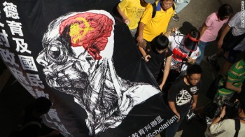 Protester march in Summer 2012 against implement national education in Hong Kong, claiming it amounts to Chinese patriotic "brainwashing (Photo: Anonymous. Source: CNN)